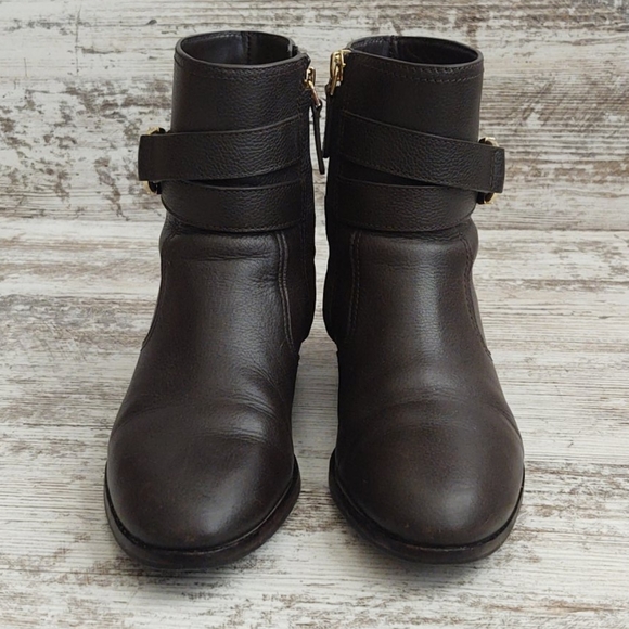 🟩Tory Burch Brown Leather Gemini Bootie - Picture 3 of 13
